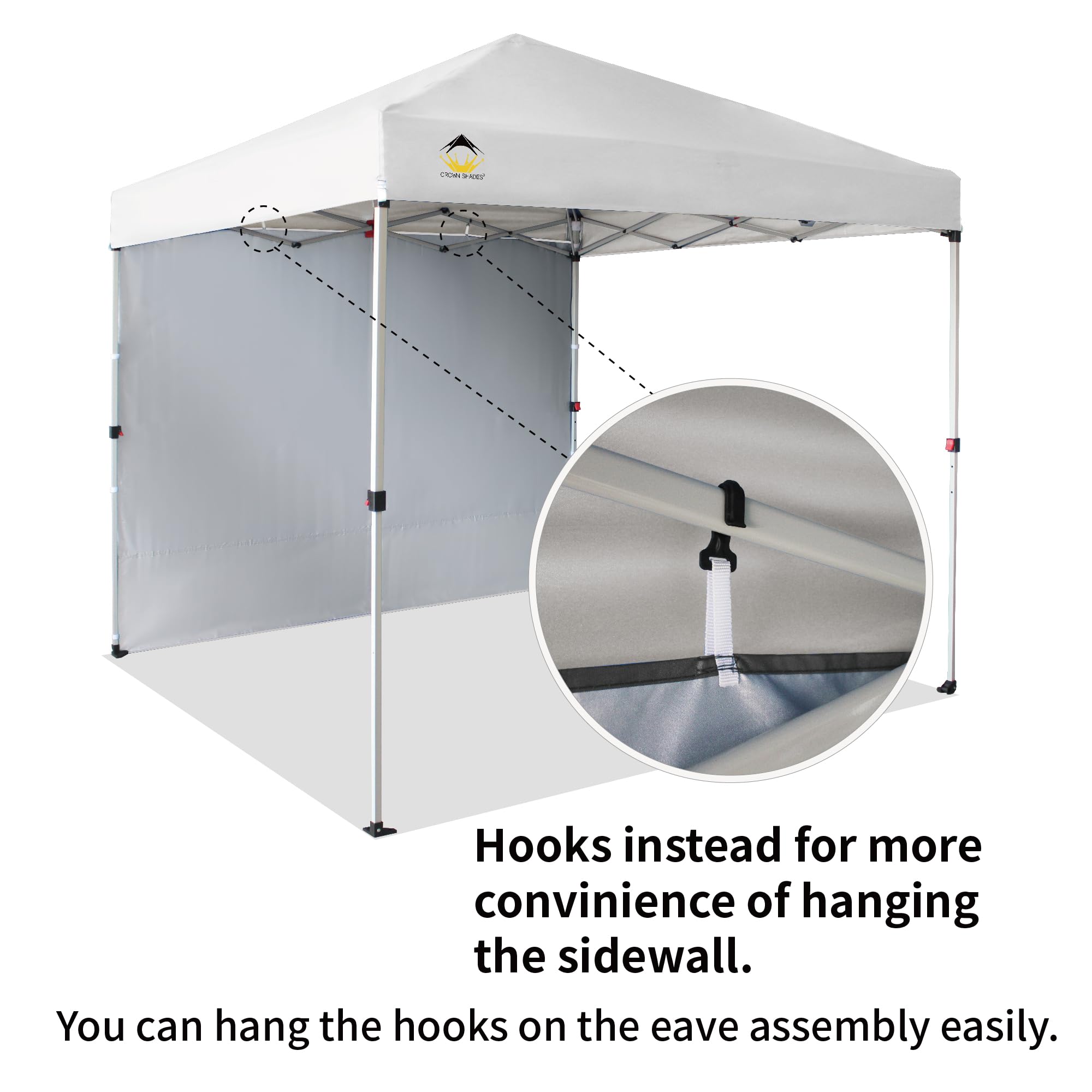 CROWN SHADES Canopy Tent, 8 x 8 Foot Portable Pop Up Outdoor Shelter with 1 Sidewall, Easy 1 Push Center Lock, UV Protection, and Carry Bag, White