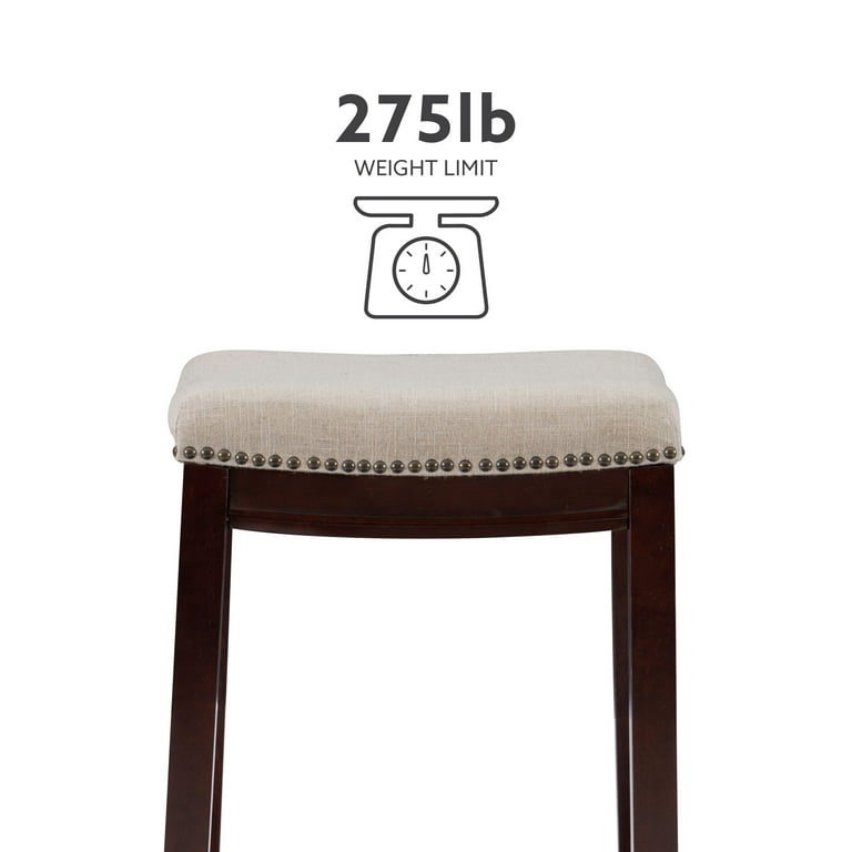 Free Shipping Linon Hampton 26 Backless Indoor Upholstered Counter Stool Dark Walnut Beige Walmart
