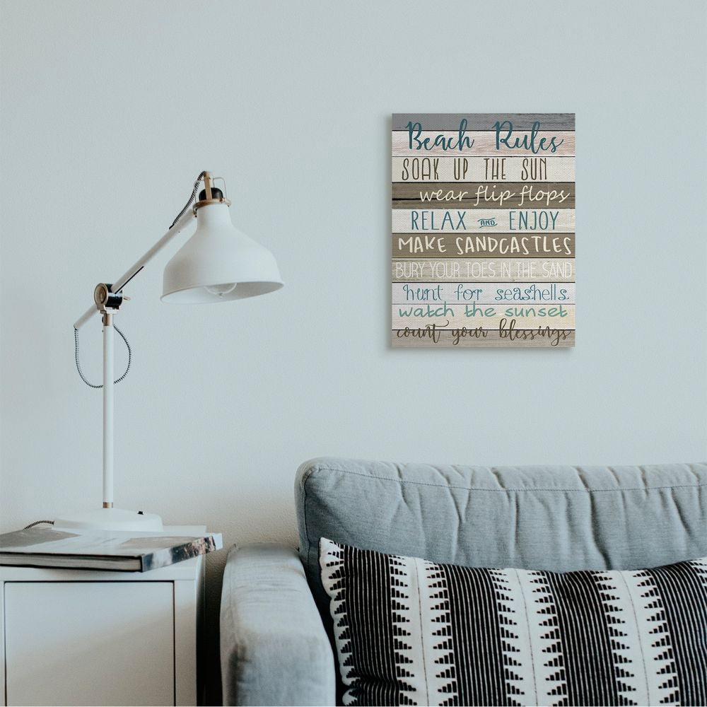Stupell Industries Nautical Fun Beach Rules List Rustic Boardwalk Sign Canvas Wall Art Design by Kim Allen, 16" x 20"