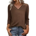 thumbnail image 2 of Ynynloco Womens Blouse Casual 3/4 Length Sleeve V Neck Basic T-Shirts Spring Summer Cute Tunic Tops Business Work Tees, 2 of 9