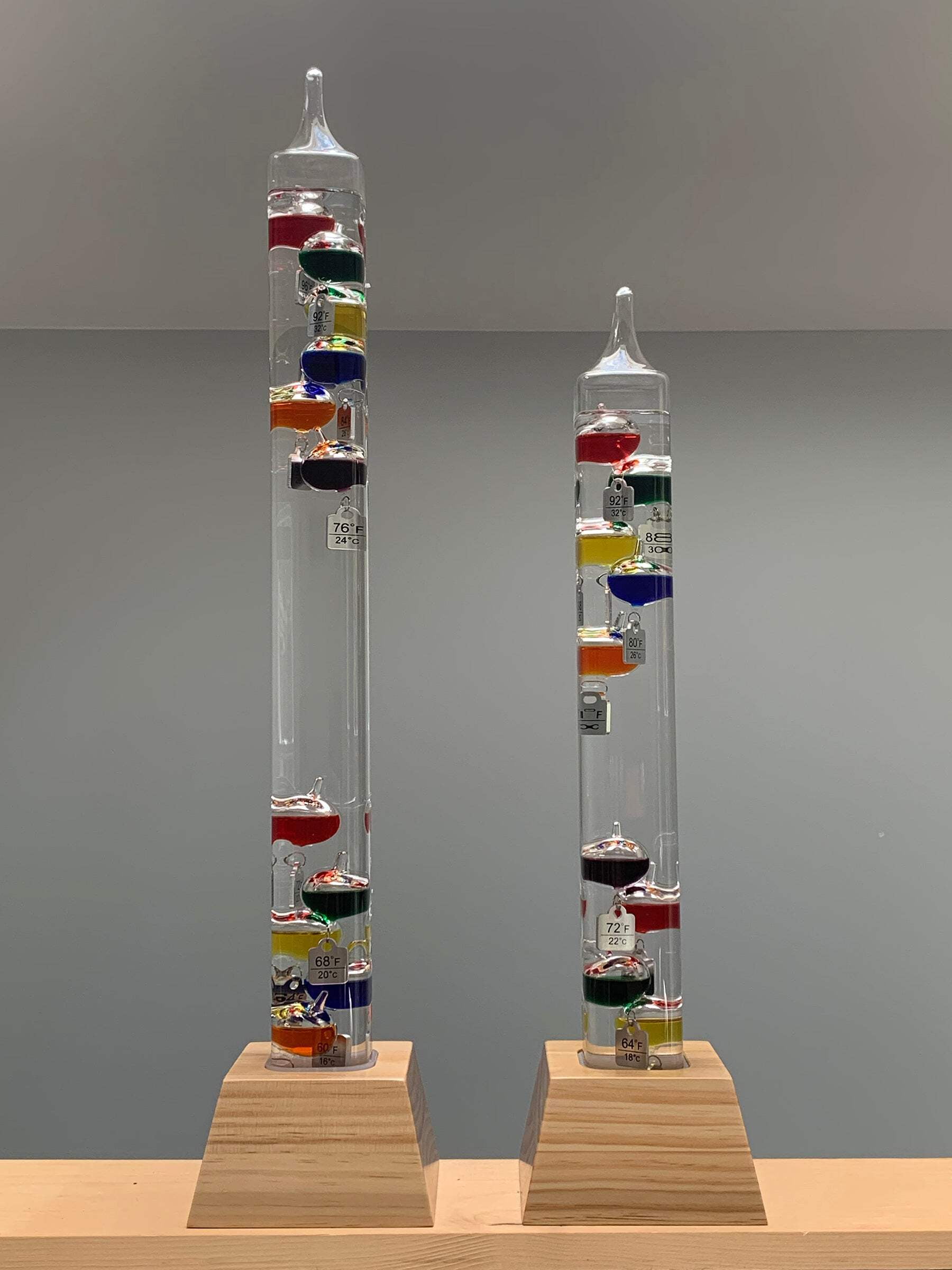 20" Tall Square Tube Galileo Thermometer With Wooden Base