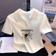 thumbnail image 3 of Camiseta de manga corta con cuello tipo polo para mujer, estilo nuevo de verano de 2024, top de algodón recortado, minicamisa elegante hasta la cintura para niñas, 3 of 4