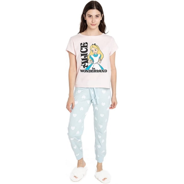 Alice In Wonderland - Set de Pijama Largo Logotipo para Mujer (Rosa, Azul, Negro)