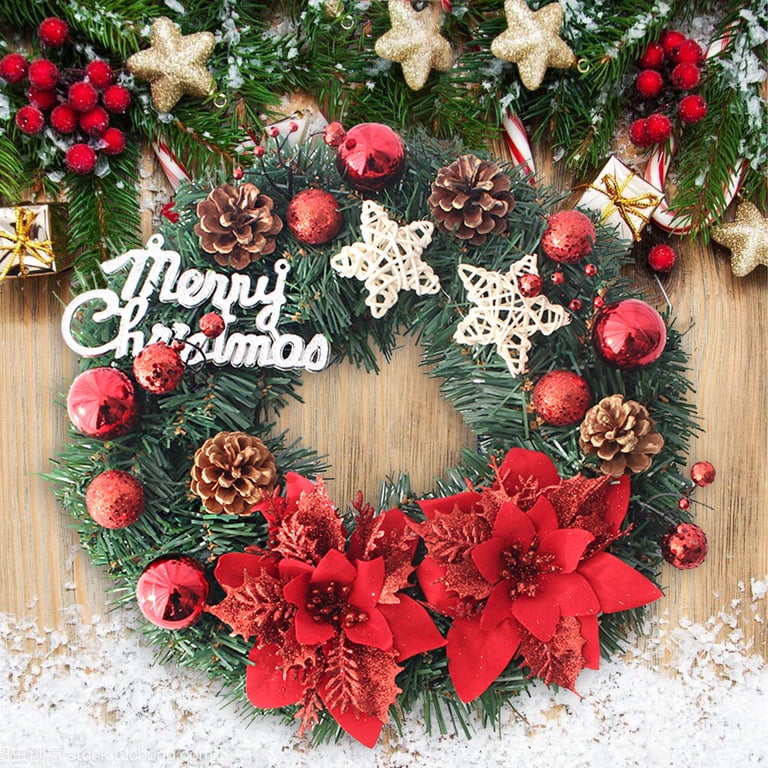 Vikakiooze Christmas Wreath With Balls And Plastic Flower