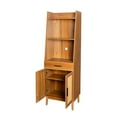 thumbnail image 7 of Bookshelf Display Case, Wooden Bookcase with Rattan Door Cabinet, 1 Drawer and Open Storage Shelves, Farmhouse Bookcase Freestanding Floor Cabinet for Living Room Home Office, Oak, 7 of 7