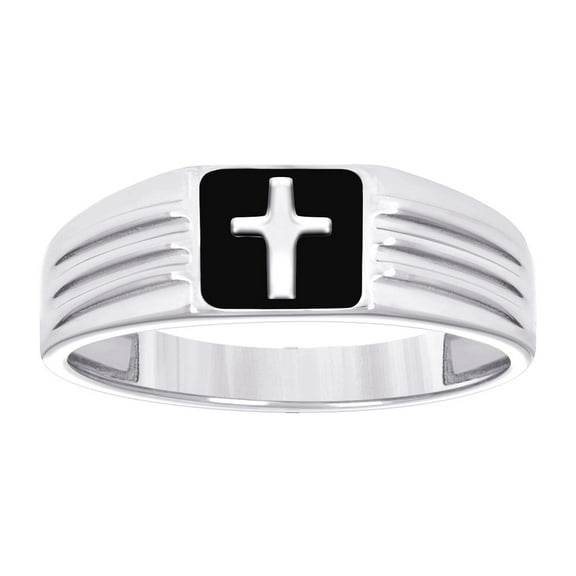 925 Sterling Silver Mens Black Enameled Cross Religious Ring 7.9x2.4mm Wide Size 12 Ring for Men