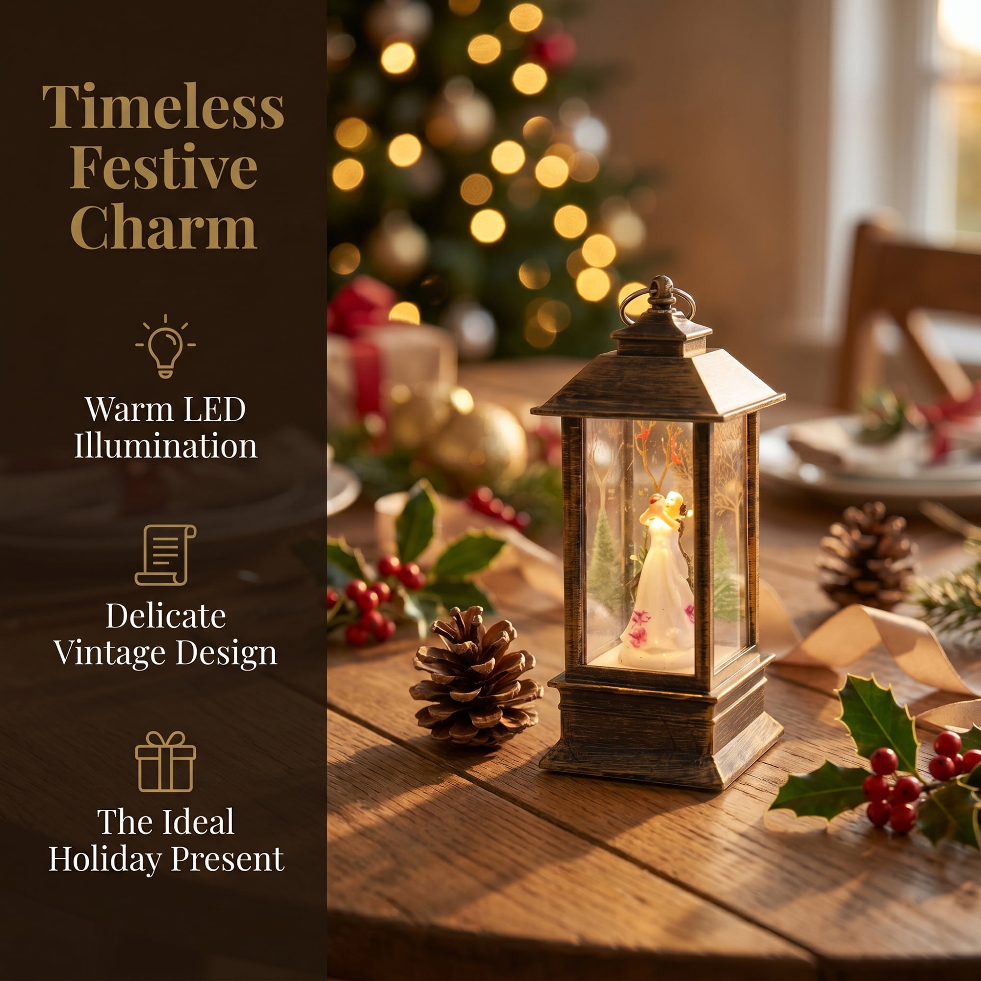 Unique Bargains Christmas Light Up Crystal Ball Mini LED Glitter Sphere Orb Brown Style N
