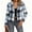 Blue, variant on jobturf Cropped Jacket Women Single Breasted Notched Lapel Plaid Shacket Dressy Casual Long Sleeve Going Out Tops Fall Spring Fashion Coats
