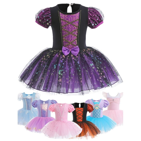 WIBACKER 3-9 Years Kids Girls Princess Ballet Dress Short Sleeve Leotards Skirted Tutu Dancewear Halloween Christmas Party Fancy Costume