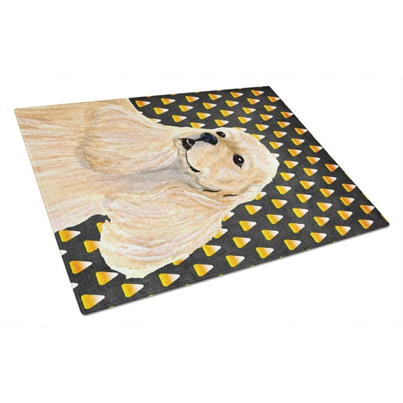 Carolines Treasures SS4315LCB Cocker Spaniel Candy Corn Halloween Portrait Glass Cutting Board Large 12H x 16W