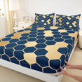 thumbnail image 4 of Homewish Navy Gold Honeycomb Twin Sheet Sets for Adult, Modern Fashion Abstract Twin Fitted Sheet, Chic Hexagon Flat Sheet, Luxury Bedroom Decor, 3 Pieces, 4 of 8