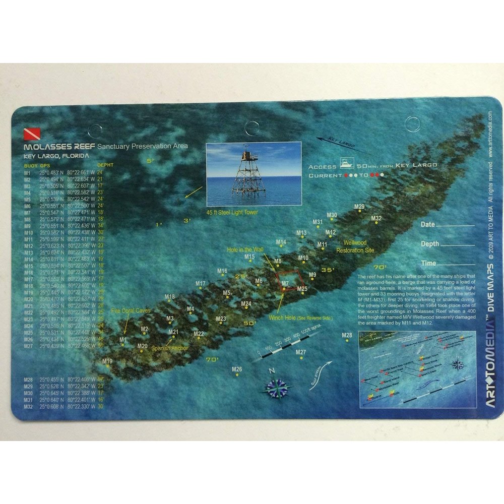 New Art to Media Underwater Waterproof 3D Dive Site Map Molasses Reef