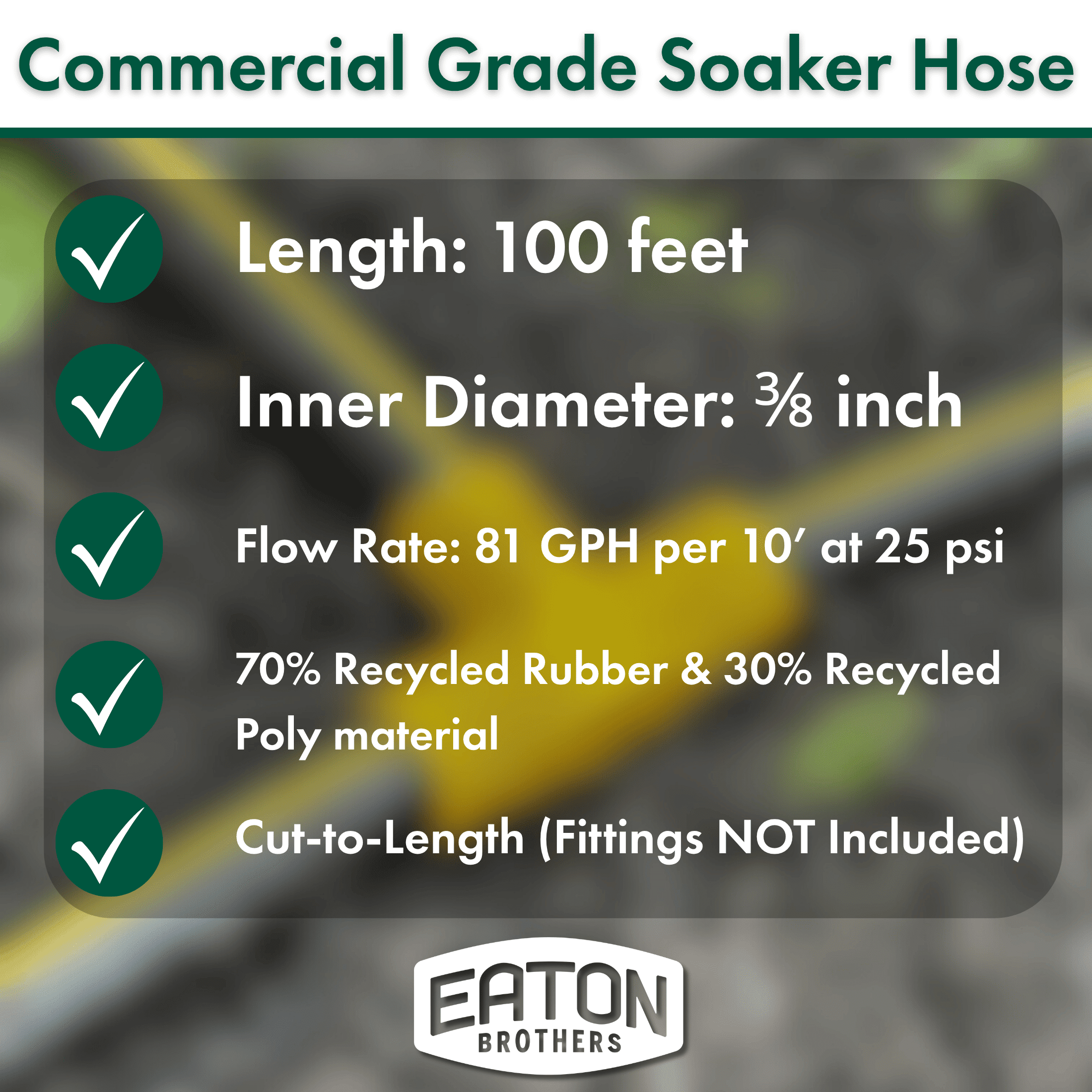 Eaton Brothers Bulk Soaker Hose, 100 ft, 3/8 inch Recycled Rubber Garden Watering Hose, No Ends, Cut-to-Length