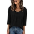 thumbnail image 2 of Maqroz Women Round Neck Top Three Quarter Sleeve Solid Color Tops Elegant Blouse Soft Summer Loose Comfy Daily Wear Fashion Breathable Lightweight Outfits, 2 of 6