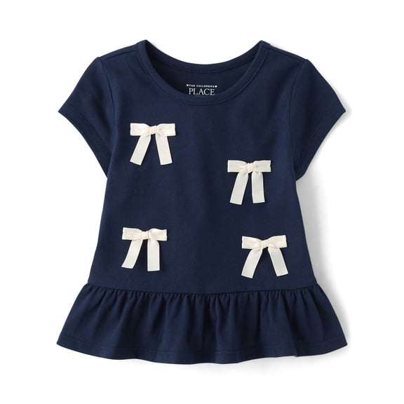 The Children's Place Toddler Girls Short Sleeve Peplum Bow Top, Sizes 12M-5T
