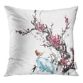 thumbnail image 1 of RYLABLUE Pink Ink Plum Blossom on Traditional Painting Red Throw Pillowcase Cushion Case Cover, 1 of 1