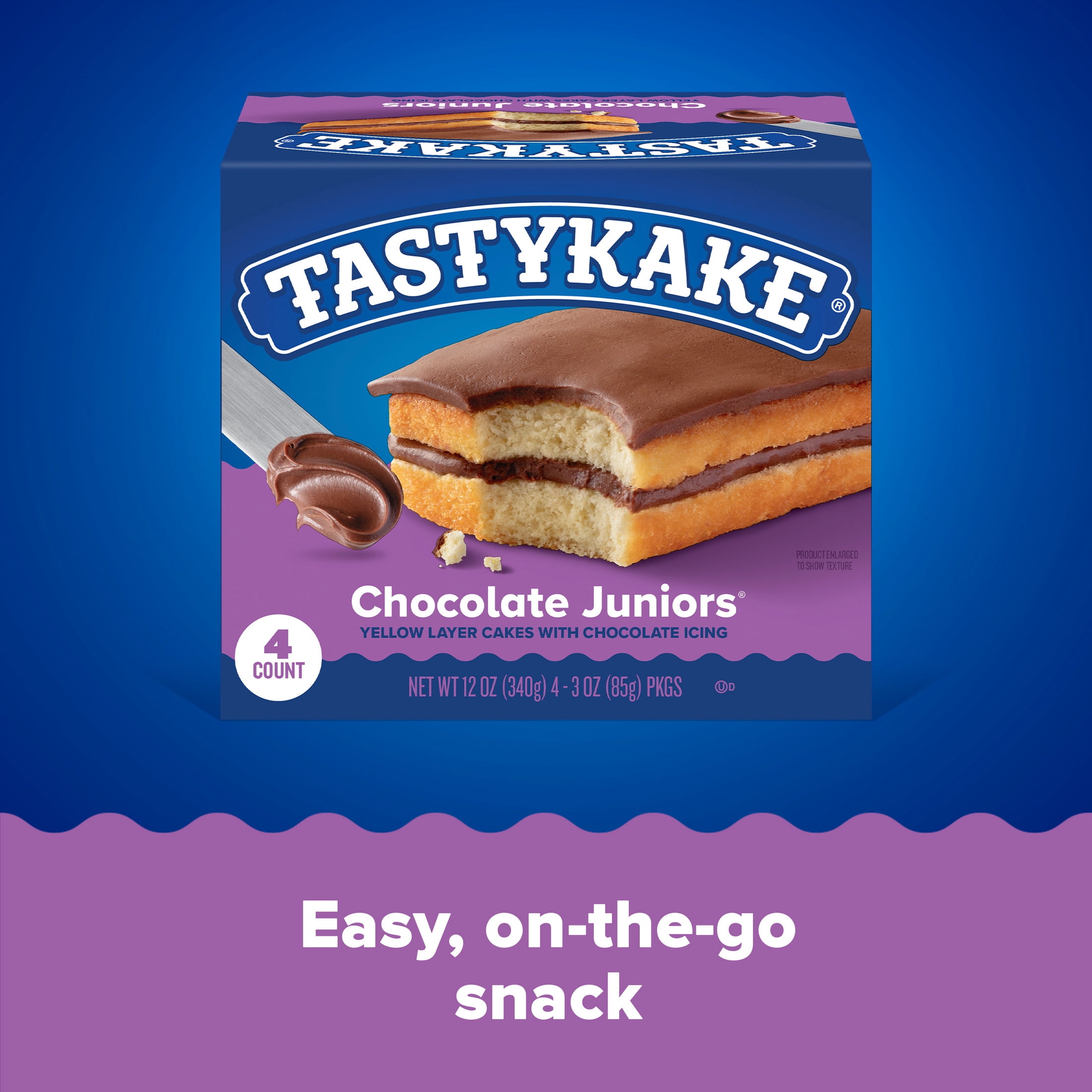 Tastykake Chocolate Juniors, 4 Count, Individually Wrapped Snack Cakes, Shelf-Stable