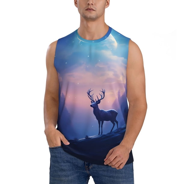 Balery Night Sky Elk Camisetas sin mangas para hombre, absorbe la humedad y protege contra el mal olor.-XX-Large