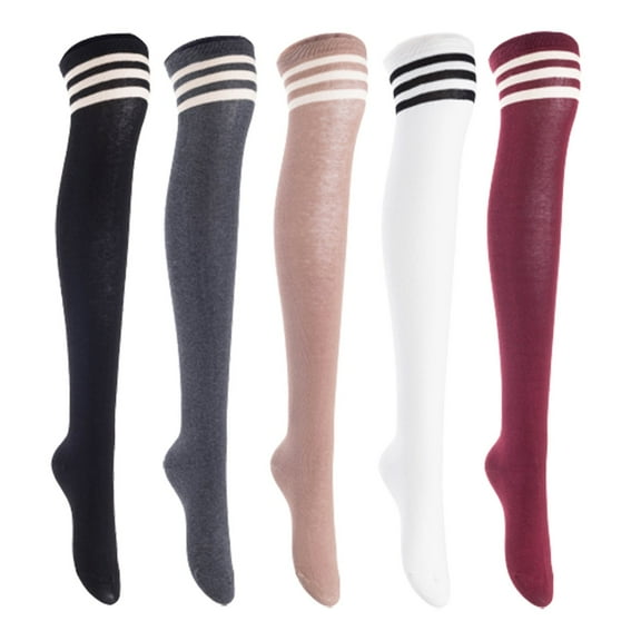 Lian LifeStyle Women's 5 Pairs Adorable Comfortable Soft Thigh High Over Knee High Cotton Socks, Size 6-9, JMYP1022 Black, DarkGrey, Khaki, White, Wine