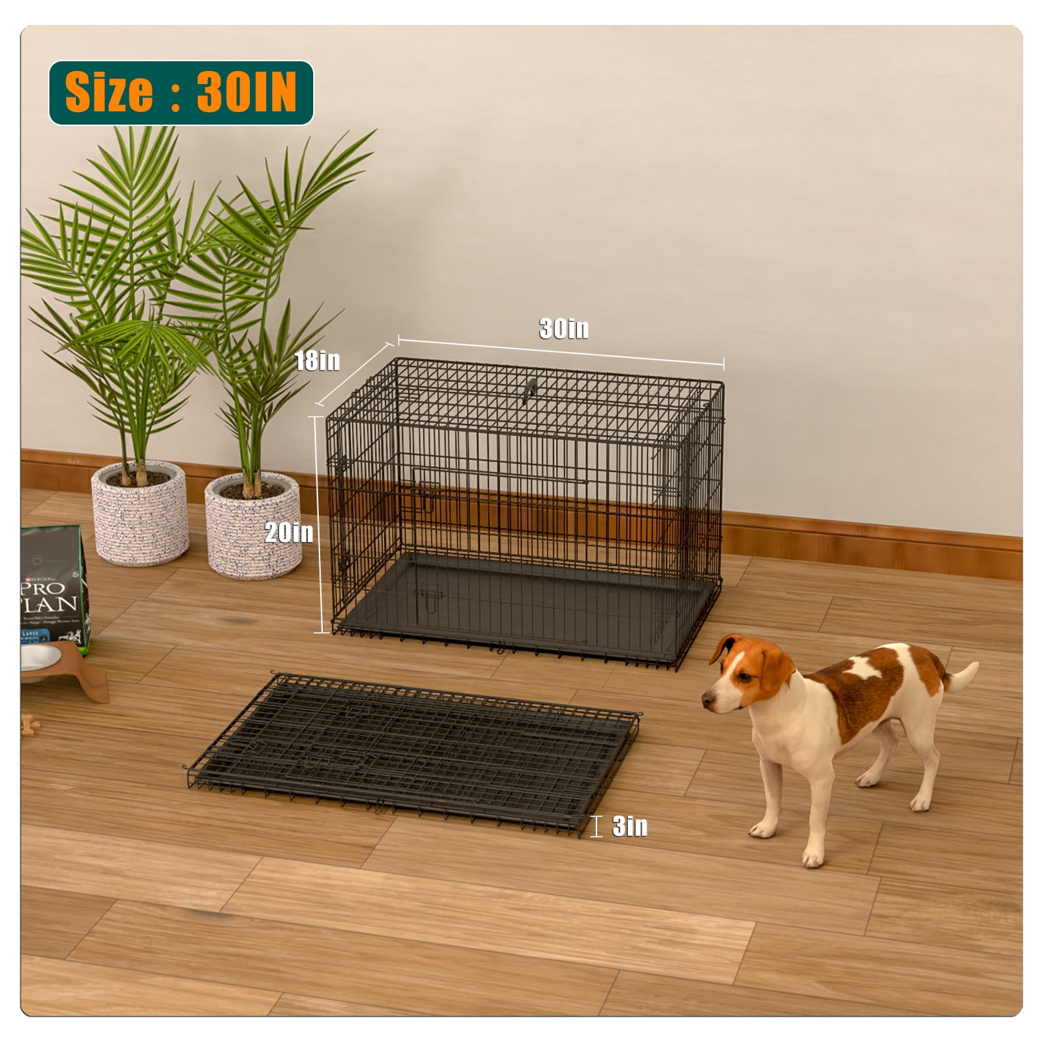 Large Dog Crate for Dogs and Cats 30 48 Inch Folding Mental Wire