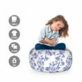 thumbnail image 2 of Vintage Storage Toy Bag Chair, Twig Posy Flowers Monochromatic Silhouette Damask Image, Stuffed Animal Organizer Washable Bag, Small Size, Violet Blue and White, by Ambesonne, 2 of 3