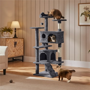 Yaheetech 54''H Cat Tree Condo with Scratching Post Tower, Dark Gray