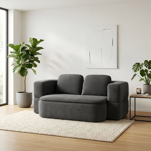Sofacama Comprimido 2 plazas 200 x 120 x 68 cm para Sala Plegable Convertible Minimalista Multifuncional Bossa Nuvola Gris