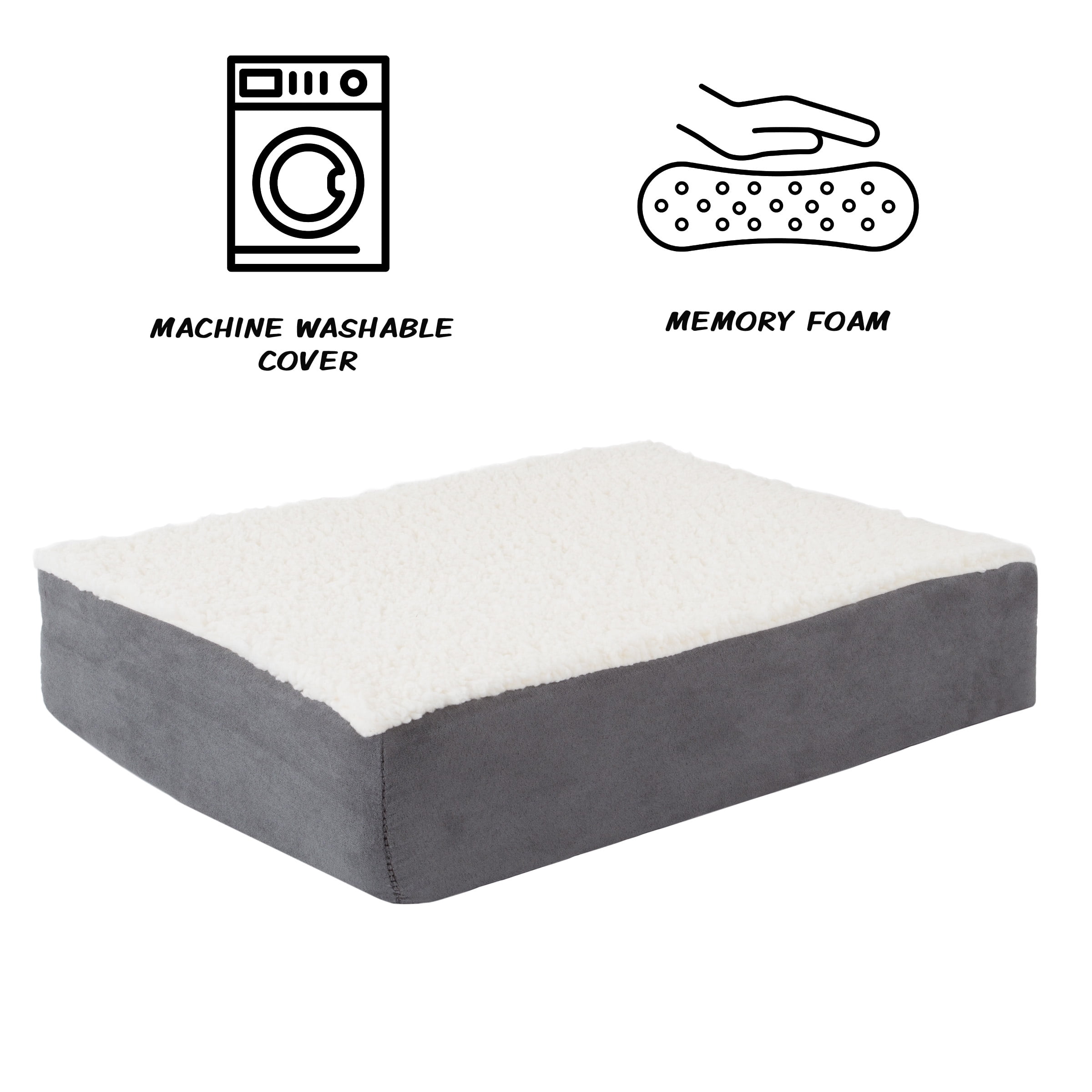 PETMAKER 20x15 Orthopedic Dog Bed with Memory Foam and Sherpa Cover, Gray