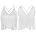 thumbnail image 3 of YiZYiF Women's Belly Dance Bra Tops V Neck Sleeveless Fringe Crop Top Indian Dancer Performance Wear White S, 3 of 4