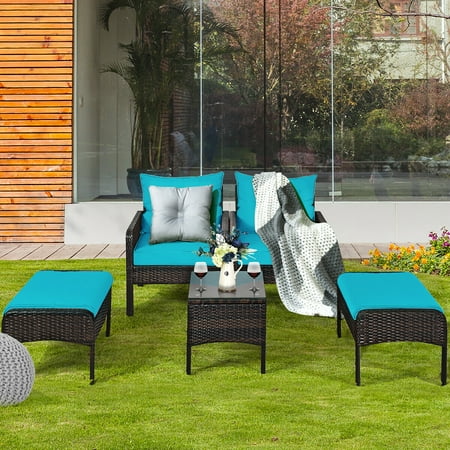 turquoise rattan ottoman cushioned pcs sofa patio furniture table walmart