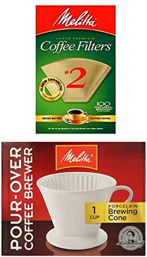 Melitta Porcelain #2 Pour-Over Manual Cone Coffee Brewer with 100 Extra Natural Brown Filters