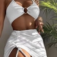 thumbnail image 6 of Guiexla 3Pcs/Set Women Bikini Set Solid Color Halter Metal Ring Backless Padded Wire Free Bathing Suit Water Activities Garment, 6 of 7
