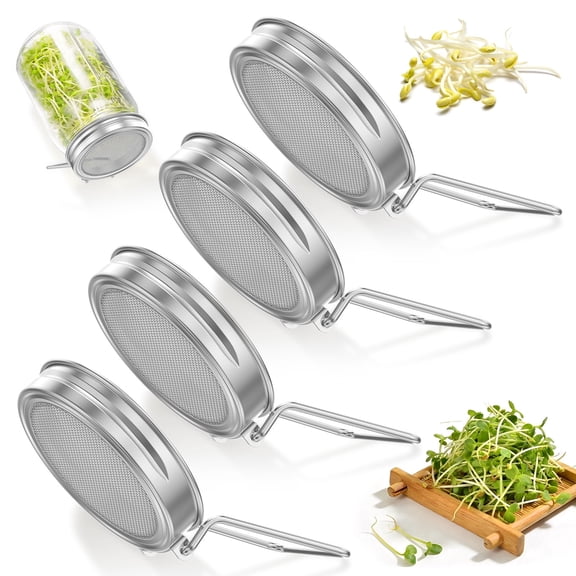 Toorise 4Pcs Sprouting Lids for Wide Mouth Jars Reusable Stainless Steel Screen Bean Sprouts Growing Lid for Alfalfa Broccoli Seeds Mung Bean