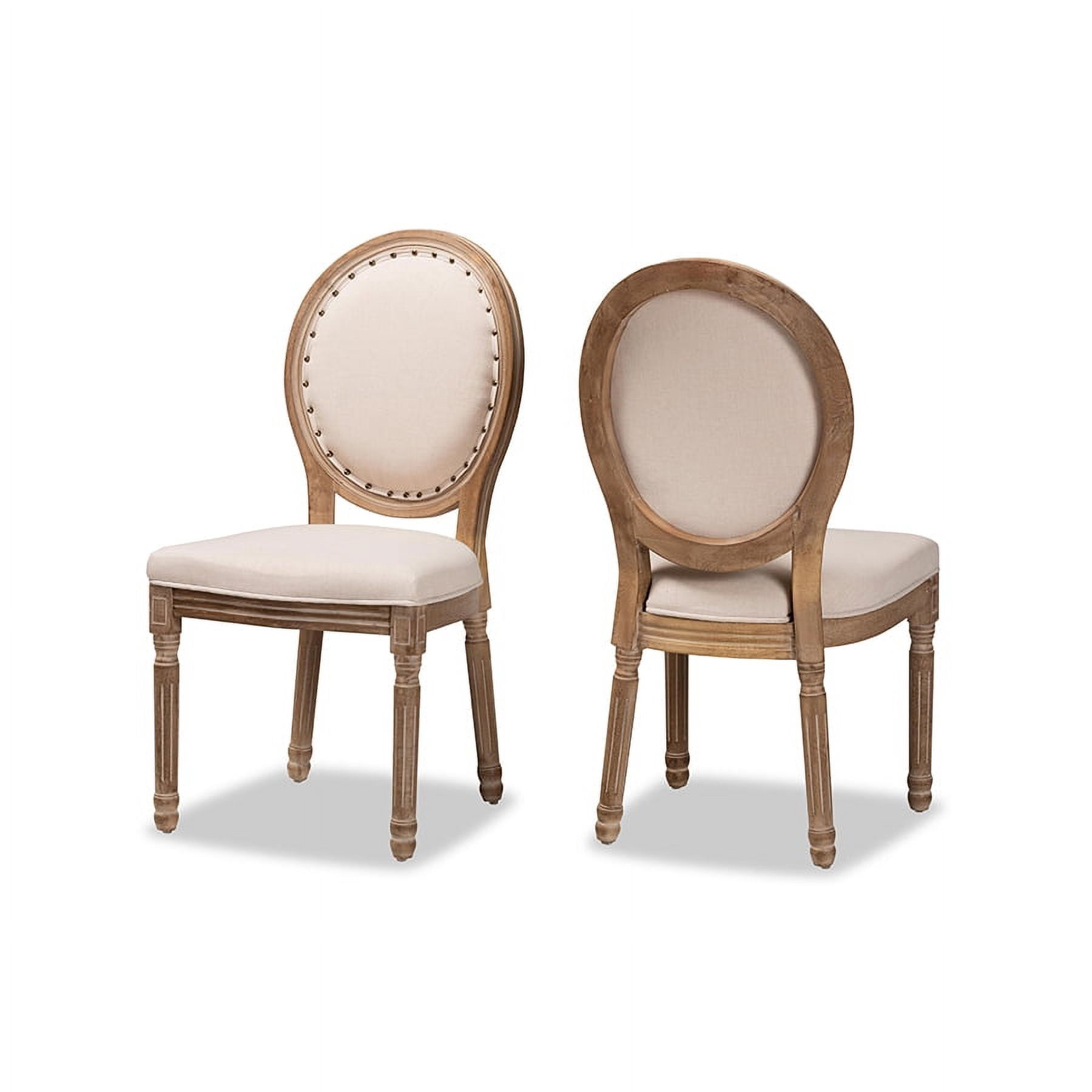 Baxton Studio Louis Traditional French Inspired Beige Fabric Upholstered and Antique Brown Finished Wood 2-Piece Dining