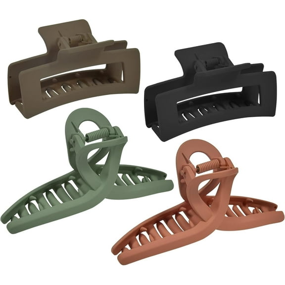 Hair Claw Clips for Women, 4 Pcs Nonslip Hair Jaw Clips, Jumbo Square Strong Hold Claw Clips, Butterfly Clip Clamp Hair Clips for Women Girls Thin Thick Fine Hair