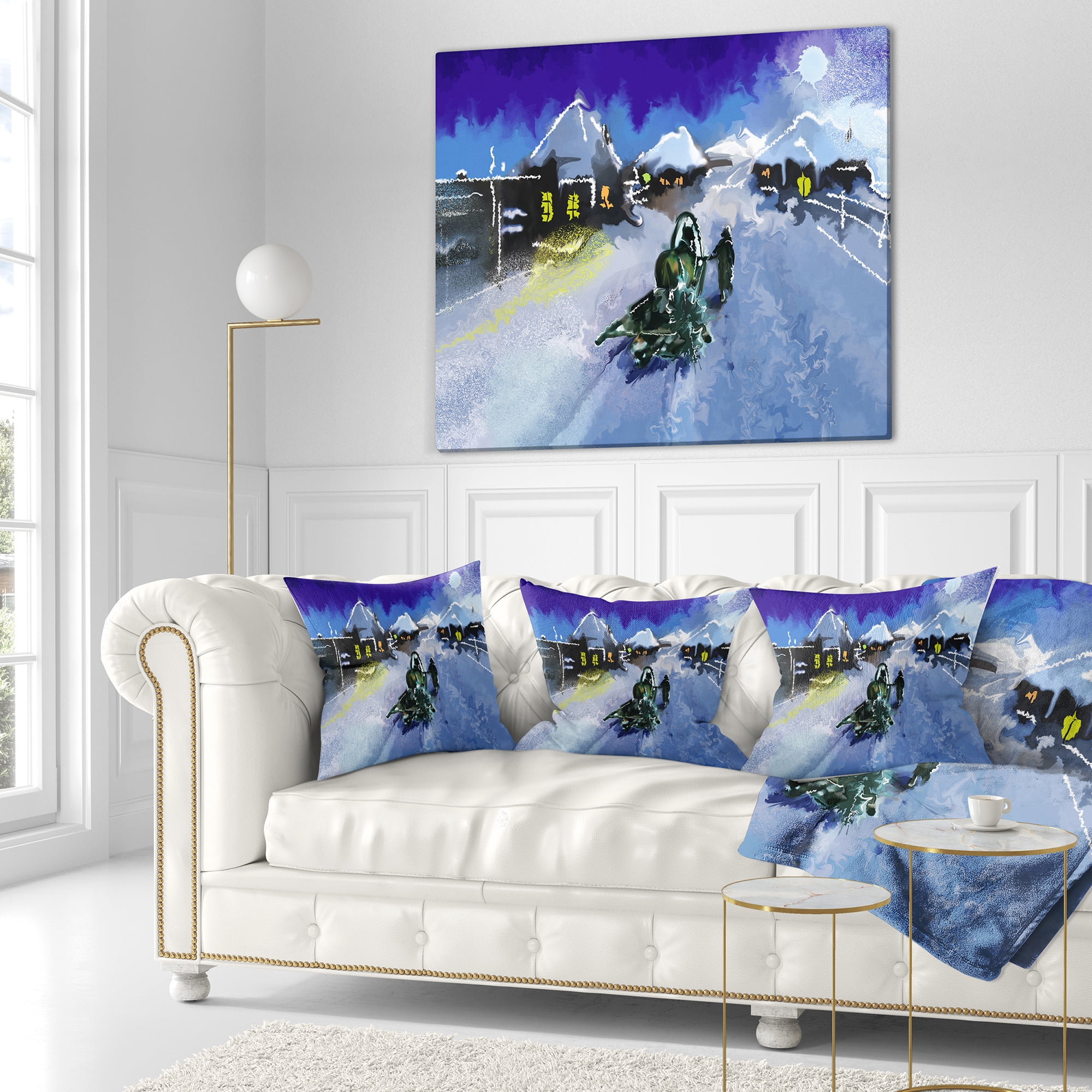 Designart Winter Road and Night Sky - Landscape Printed Throw Pillow - 16x16