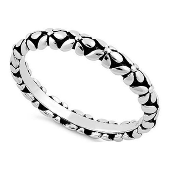 925 Sterling Silver Oxidized Platinum Plated Eternity Flower Women Daughters Gifts Ring