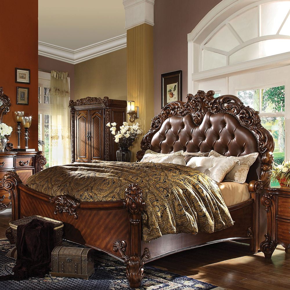 ACME Vendome Faux Leather Upholstered Queen Panel Bed in Warm