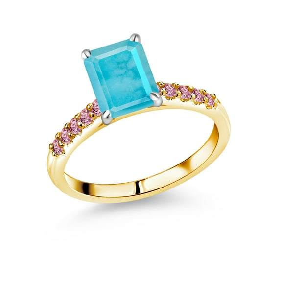 Gem Stone King 2.00 Ct Green Turquoise Pink Lab Grown Diamond 10K Yellow and White Gold Ring (Size 5)