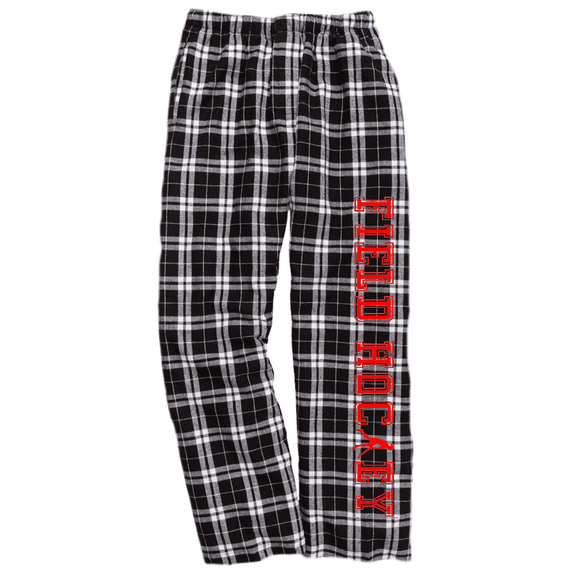 Girls Field Hockey Black and White Flannel Pants (Red, Youth Medium 10/12)