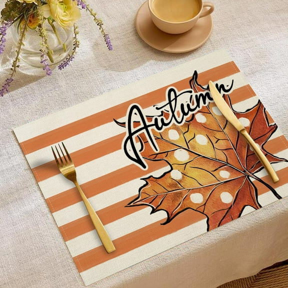 Fall Placemats Set of 4- Autumn Thanksgiving Pumpkins Maple Leaves Table Mats 12"x18" for Kitchen Dining Farmhouse Decor