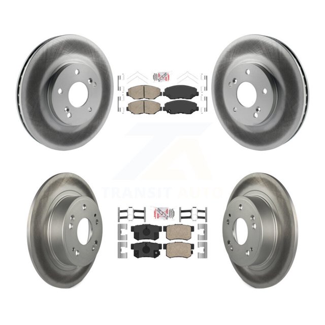 Transit Auto Front Rear Ceramic Pads and Coated Disc Brake Rotors Kit for Car 2005 Honda Accord Hybrid with 3.0L FULL HYBRID EV-GAS (FHEV) engine with 300mm Diameter Rotor KGA-101962