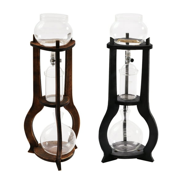 Dwellnix Cold Brew Coffee Tower, Handcrafted Drip Coffee Maker with Wooden Stand, 600ml Capacity, Copper Valve, Perfect for Brewing Iced Coffee, 6-8 Cups for Home & Parties