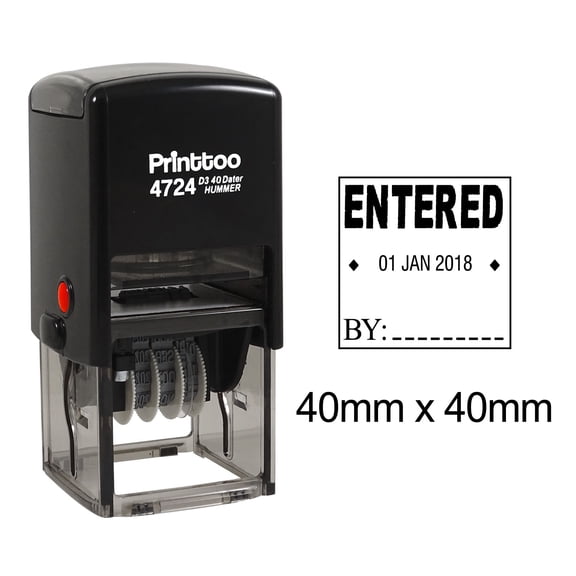 Printtoo Office Stationery Self Inking Dater Stamp With Entered By Text Date Rubber Stamp-Black