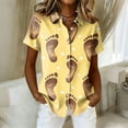 thumbnail image 5 of Fgvctg Hawaiian Beach Shirts for Women Tropical Floral Print Summer Beach Shirt Soft Button Down Short Sleeve Shirts Casual Plus Size Vacation Tops Gold S, 5 of 5