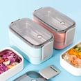thumbnail image 4 of Yuarrent Fiambrera portátil de acero inoxidable PP, contenedor de almacenamiento de alimentos frescos, Bento, microondas, cajas de horno para viajes al Cocina y Comedor Blanco Doble Capa Yuarrent HA072616-02B, 4 of 6