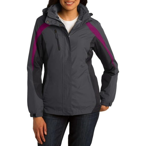 Just Blanks Ladies Colorblock 3-in-1 Jacket Polyfill In Body And Sleeves, Magnet Grey/ Black/ Very Berry, 4XL