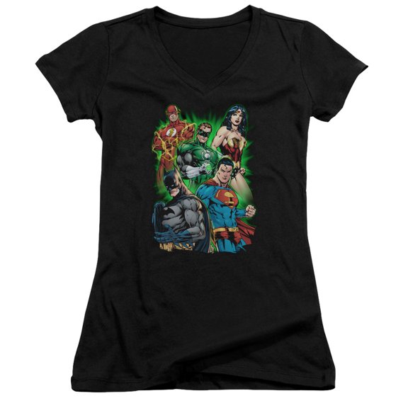 JLA Justice League Will Power Junior Women's T-Shirt V-Neck Black