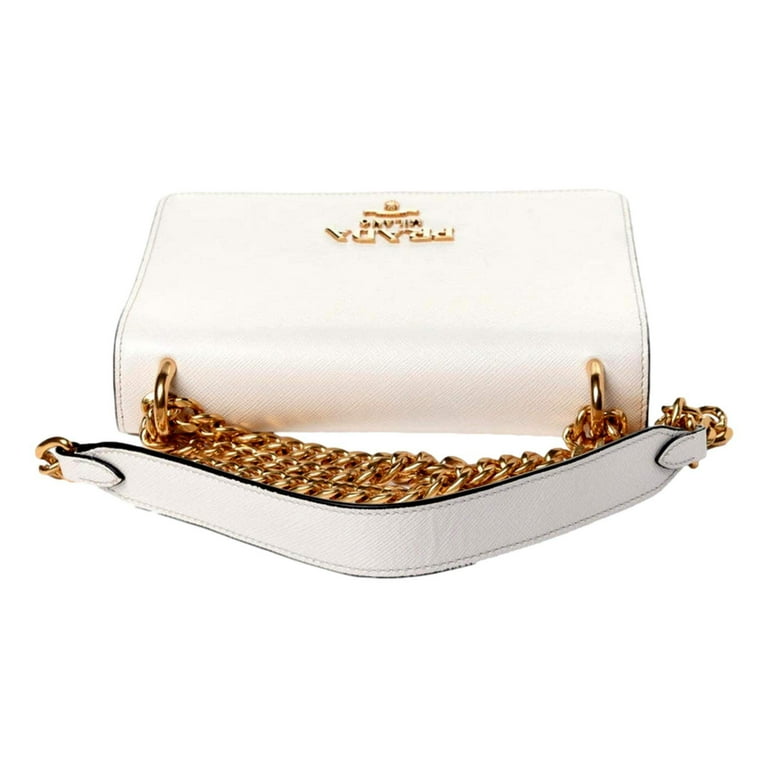 Prada Bianco White Black Saffiano Leather Chain Crossbody