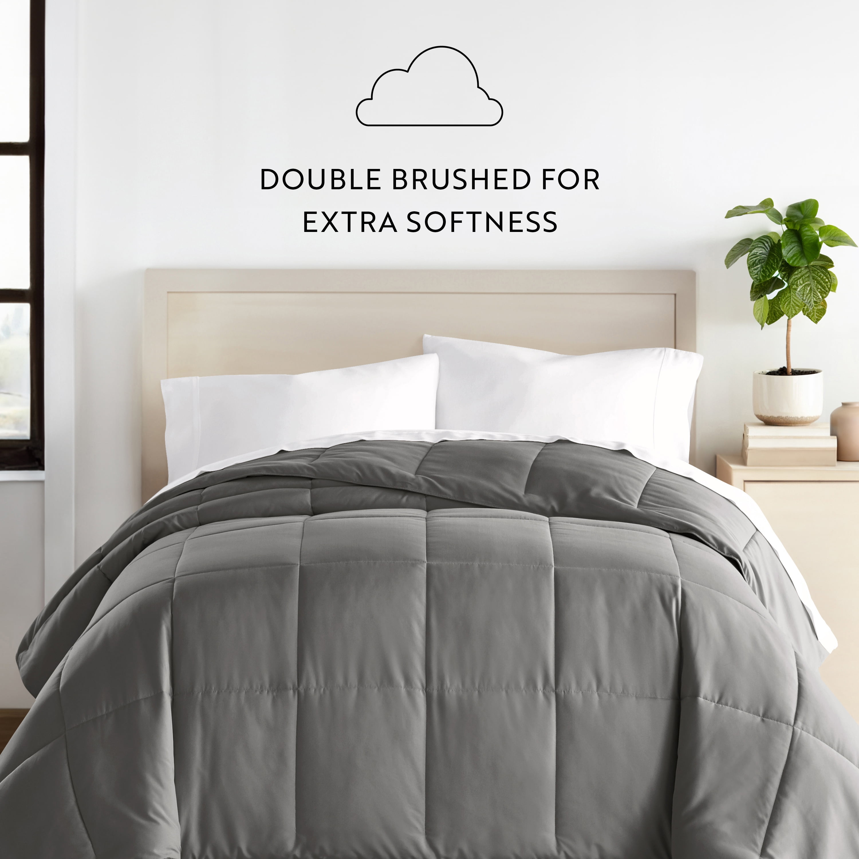 Breathable Cool Comforter All Season Lightweight Down-Alternative Solid Gray for King Size Bedding by Comfort Canopy
